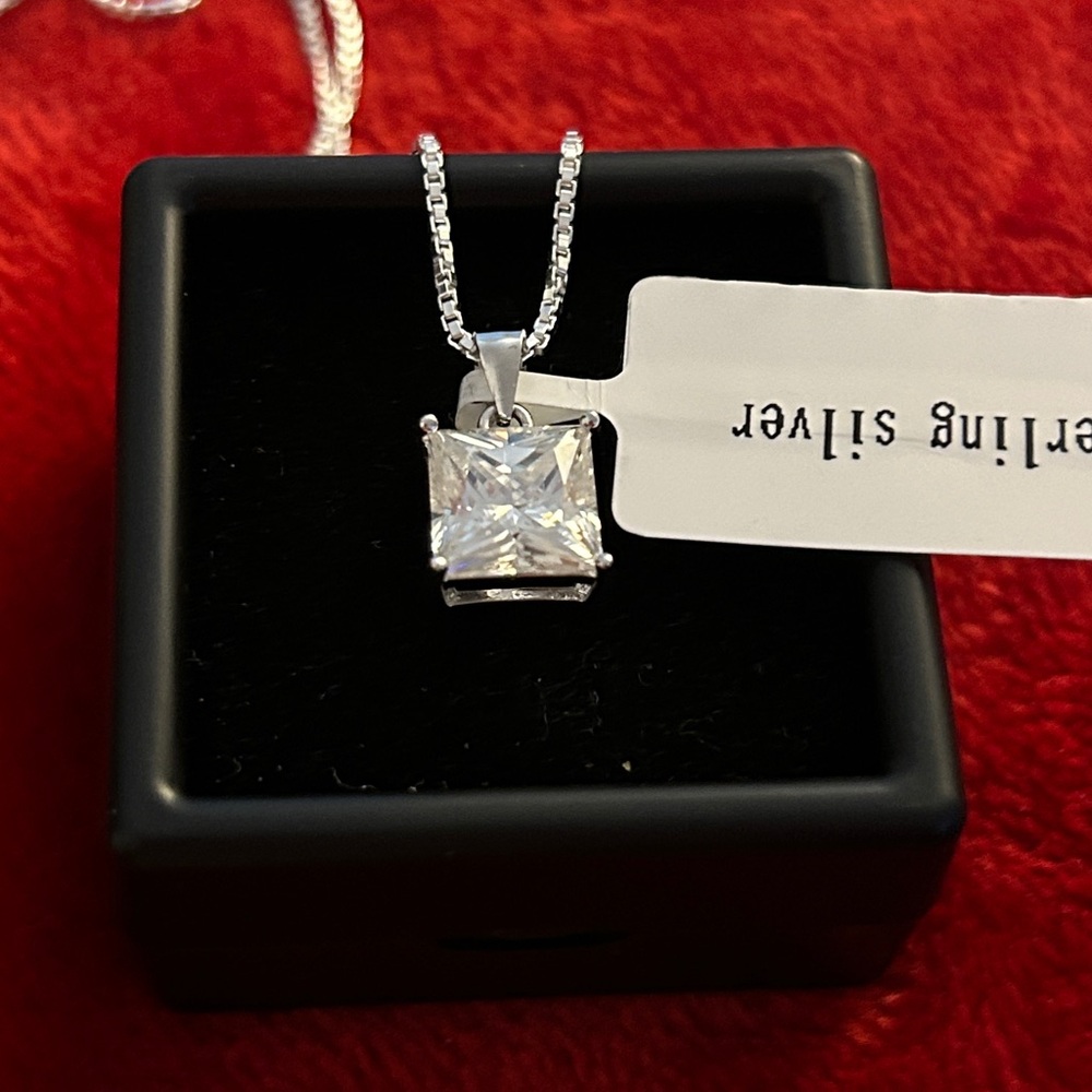 Luxury 3 CT Princess Moissanite‎ Diamond 925 SS Necklace Retail $560!
